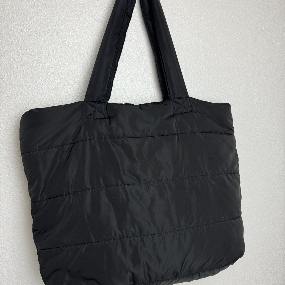 Nylon Tote Bag Black Quilted Everyday Puffer